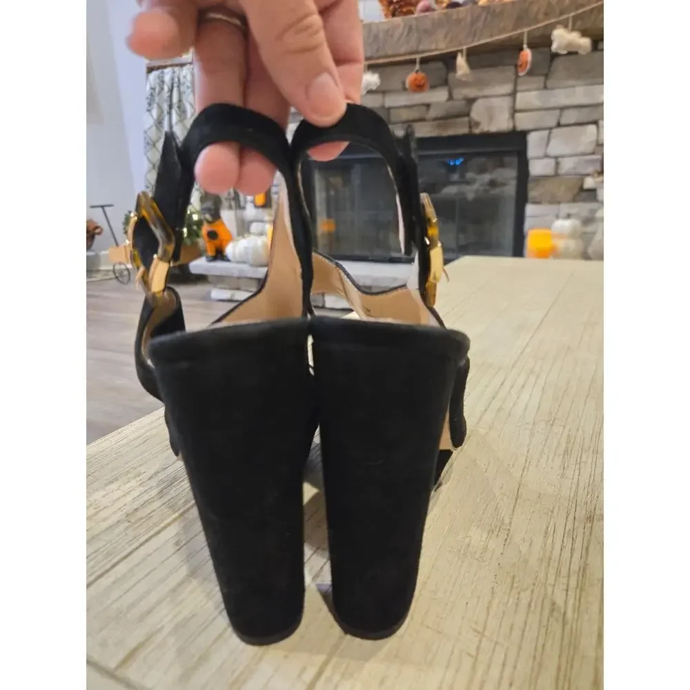 Pelle Moda Women's Black Suede Ankle Strap Heels Size 11M
